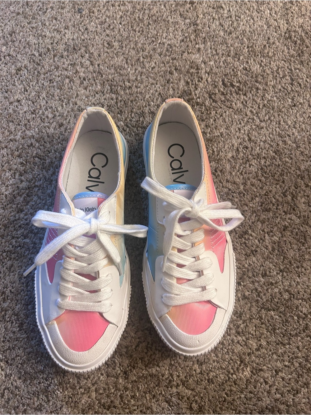 Calvin Klein White Sneakers with Pink, Blue, Yellow and Mint Panels
